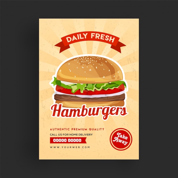 Szablon flyer świeżych hamburgerów.