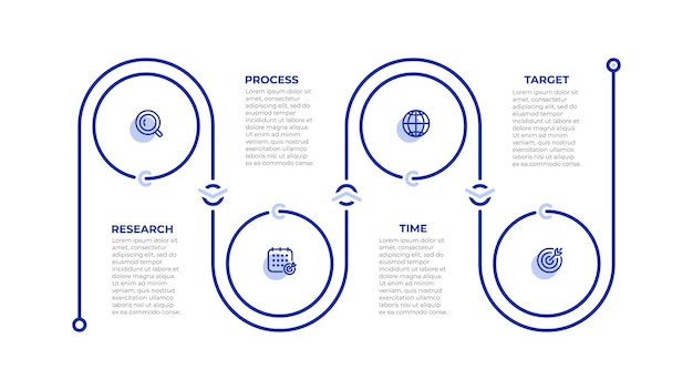 Plik wektorowy szablon graficzny informacji biznesowych. proces osi czasu z ikonami i 4 opcjami. ilustracja wektorowa.