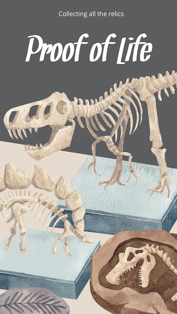 Plik wektorowy szablon historii na instagramie z koncepcją fossil archeologist w stylu akwareli
