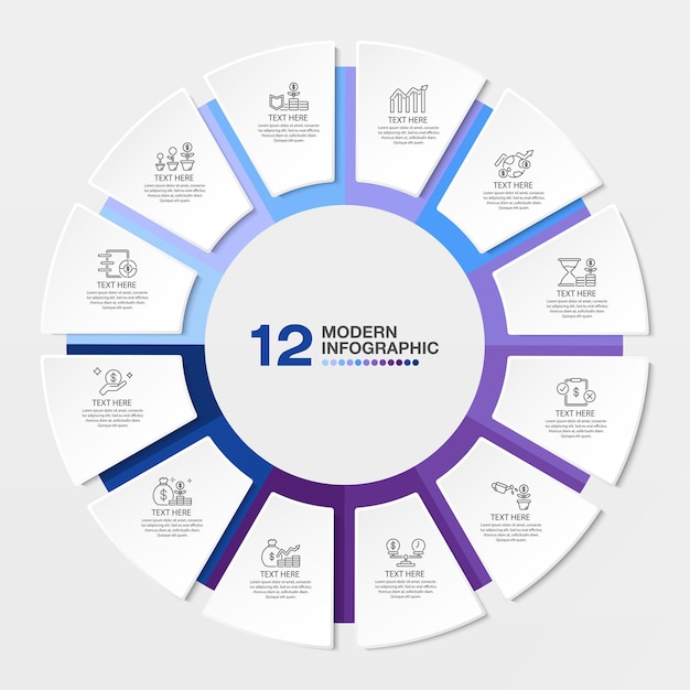 Plik wektorowy szablon infograficzny o niebieskim tonie z 12 etapami procesu lub wykresem procesu opcji