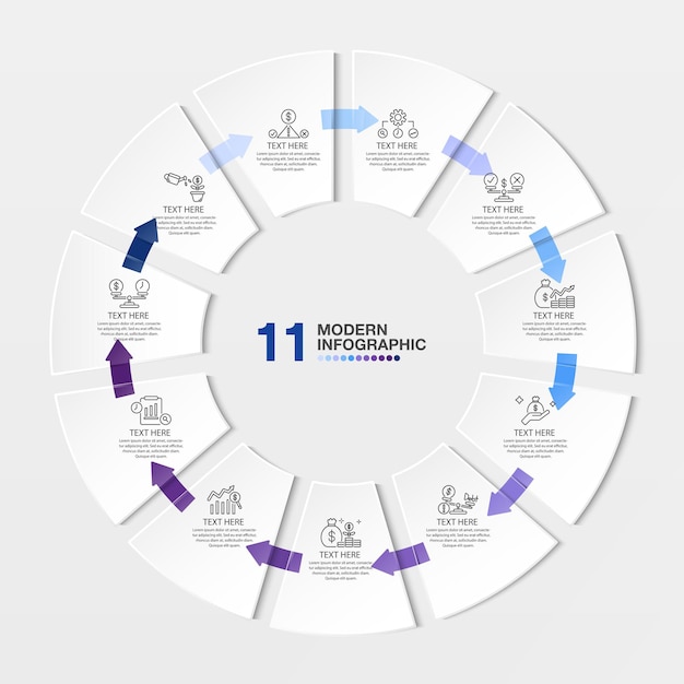 Plik wektorowy szablon infograficzny o niebieskim tonie z procesem 11 kroków lub wykresem procesu opcji