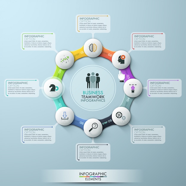 Szablon Infografika Osiem Opcji Cyklu. Wektor Zapasów