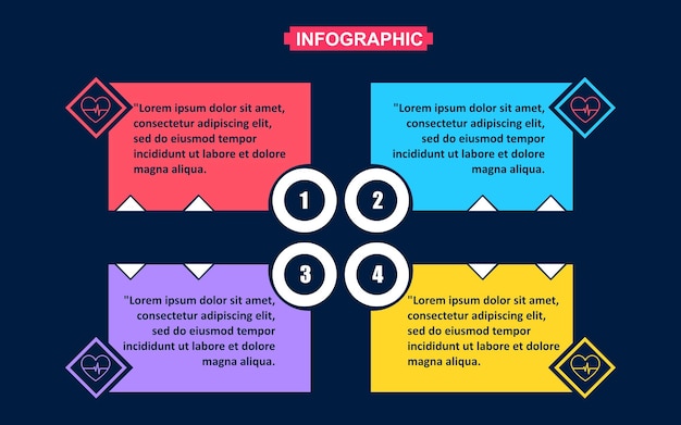 Szablon Infografiki Bicia Serca Z Czterema Opcjami Na Ciemnym Tle Ilustracji Wektorowych