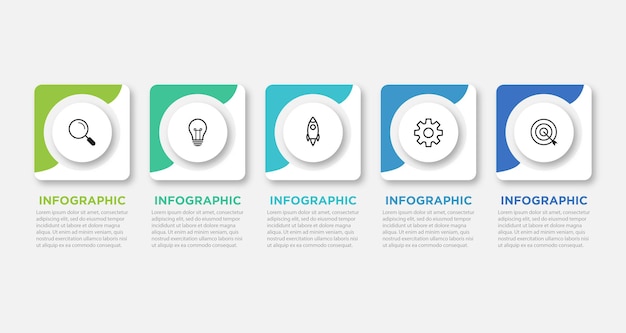 Szablon Infografiki Biznesowej Etykieta Cienka Linia Z Ikoną I 5 Opcjami Kroków Lub Procesów