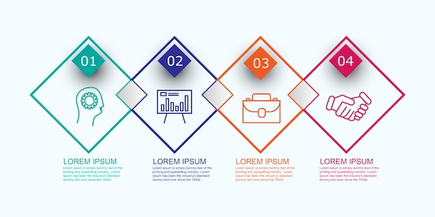 Szablon Infografiki Biznesowej Projekt Cienkiej Linii Z Ikonami I 4 Opcjami Lub Krokami