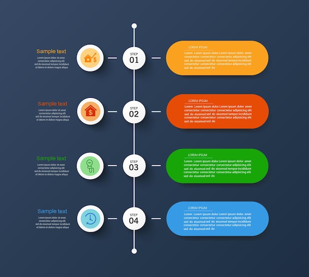 Plik wektorowy szablon infografiki biznesowej z czterema opcjami, schematem procesu przepływu pracy