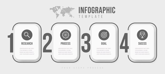 Szablon Infografiki Biznesowych. Oś Czasu Z 4 Krokami Strzałek, Czterema Opcjami Liczb. Element Wektora