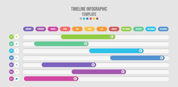 Plik wektorowy szablon infografiki dla biznesu miesięczny nowoczesny schemat czasowy wykres gantta z tabelą