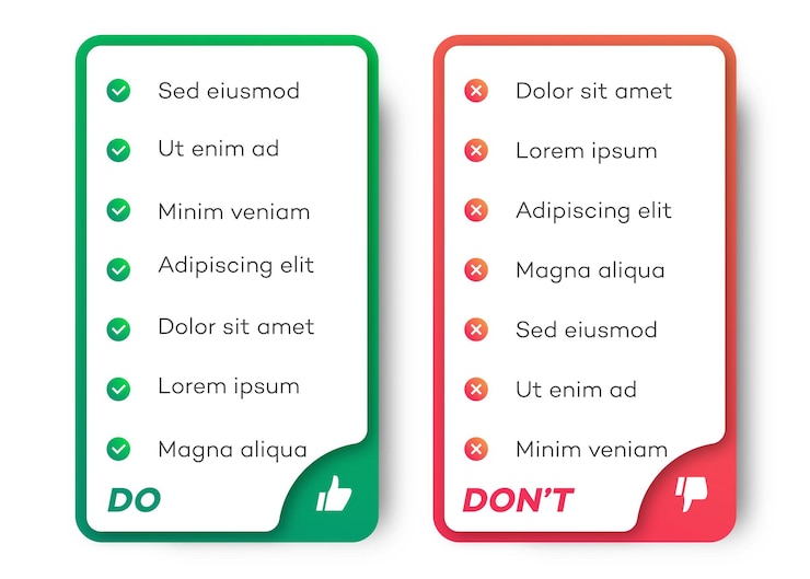 Wektor szablon infografiki do zrobienia i nie zrobienia
