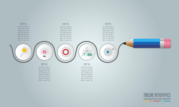 Plik wektorowy szablon infografiki edukacji 5 krok opcja. oś czasu plansza projekt wektor.