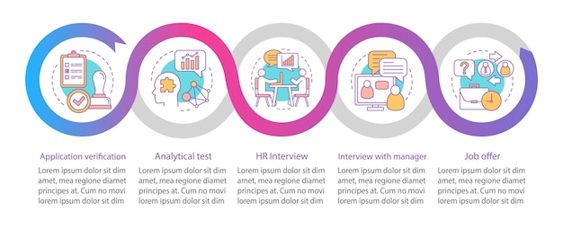 Szablon Infografiki Wektora Procesu Headhuntingu Uzyskiwanie Pracy Rekrutacja Wizualizacja Danych Z Pięcioma Krokami I Opcjami Wykres Osi Czasu Procesu Układ Przepływu Pracy Z Ikonami