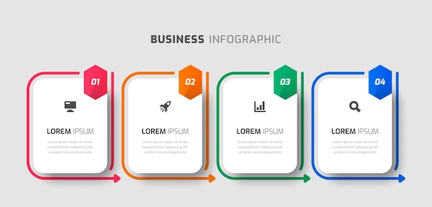 Szablon Infografiki Wektorowej Z Ikonami Etykiet Zaokrąglonego Prostokąta I 4 Liczbami Do Prezentacji