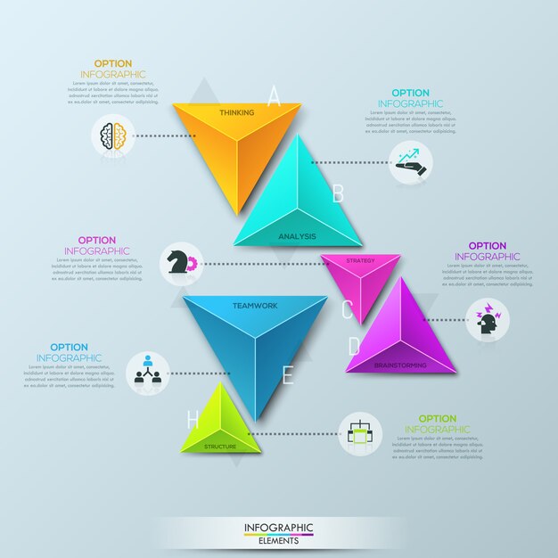 Szablon Infografiki Z 6 Oddzielnymi Wielokolorowymi Piramidalnymi Elementami Podzielonymi Na Pary
