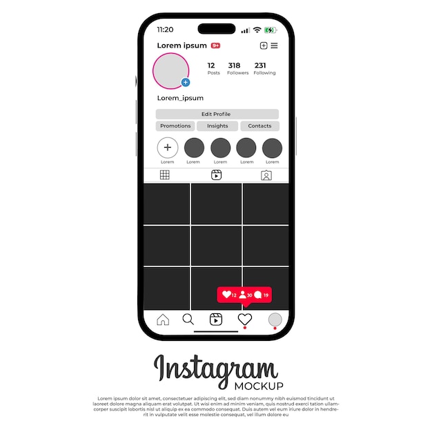 Plik wektorowy szablon instagram w kolorze iphone 14 pro max deep purple profil makiety urządzenia smartphone wyizolowany