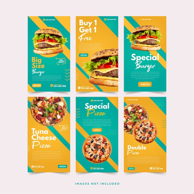 Szablon Instagrama Burger I Pizza Szablon Reklamy W Mediach Społecznościowych Premium Wektorów