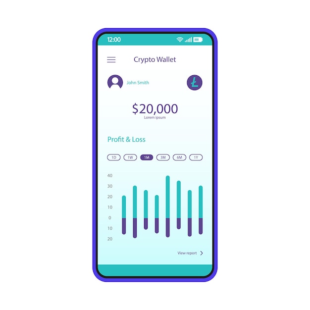 Szablon interfejsu smartfona aplikacji salda kryptograficznego. Platforma handlu i wymiany kryptowalut. Układ strony aplikacji mobilnej. Ekran statystyk giełdowych. Płaski interfejs użytkownika. Wyświetlacz telefonu