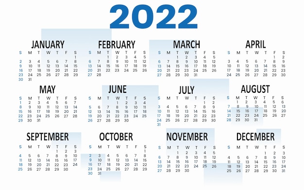 Szablon kalendarza 2022 ilustracja wektorowa projektu kalendarza ściennego