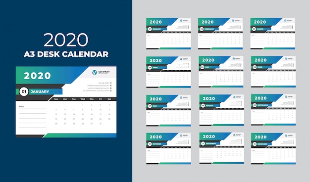 Szablon Kalendarza A3 Na Biurko 2020