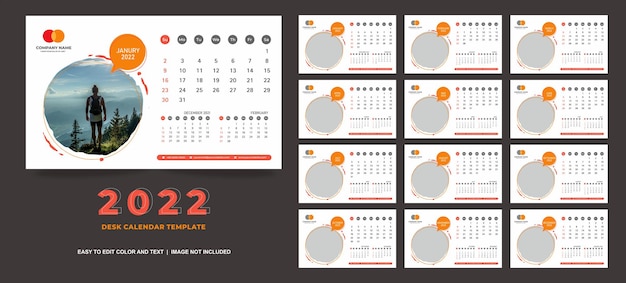 Plik wektorowy szablon kalendarza na biurko 2022 o nowoczesnym i czystym designie