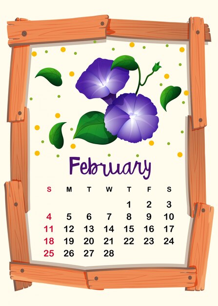 Plik wektorowy szablon kalendarza na luty z rannej sławy