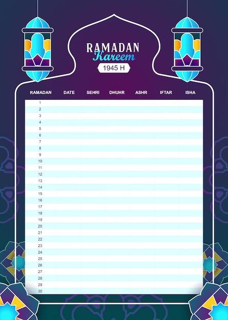 szablon kalendarza Ramadan gradient