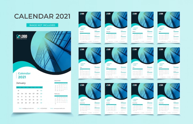 Plik wektorowy szablon kalendarza ściennego 2021
