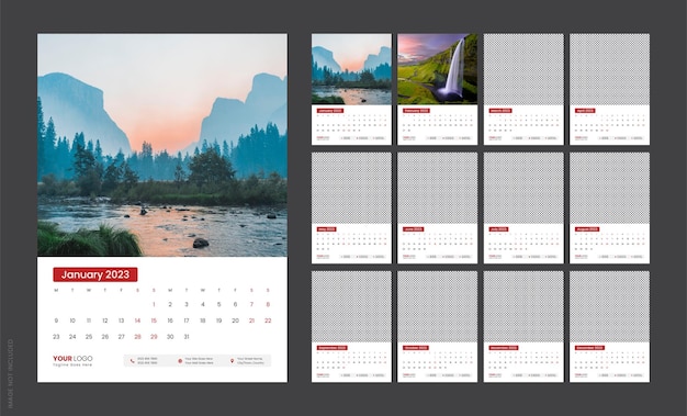 Plik wektorowy szablon kalendarza ściennego na rok 2023 ilustracja wektorowa projekt układu, kalendarz w minimalistycznym stylu