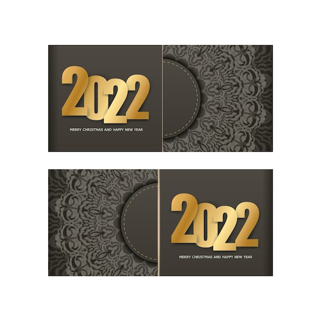 Plik wektorowy szablon kartka z życzeniami 2022 wesołych świąt i szczęśliwego nowego roku brązowy kolor z luksusowym lekkim ornamentem