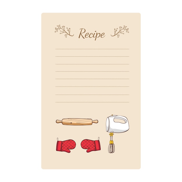 Plik wektorowy szablon karty przepis z ręcznie rysowane naczynia kuchenne ilustracji wektorowych