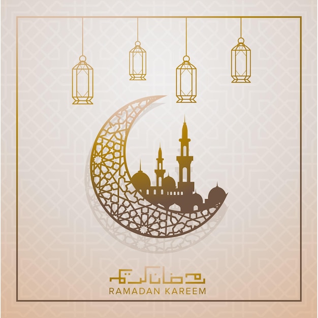 Szablon karty z pozdrowieniami Ramadan Kareem z półksiężycem