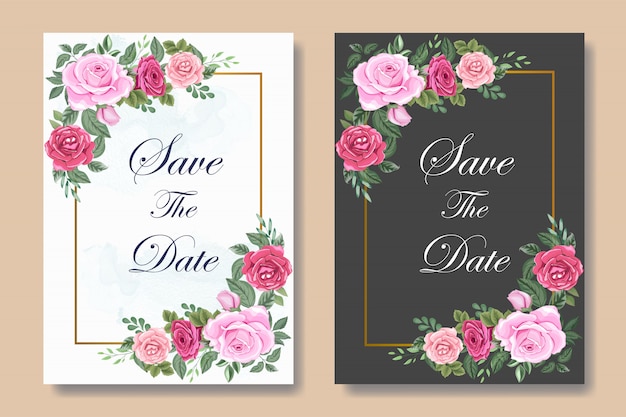 Plik wektorowy szablon karty zaproszenia ślubne z kwiatów i liści