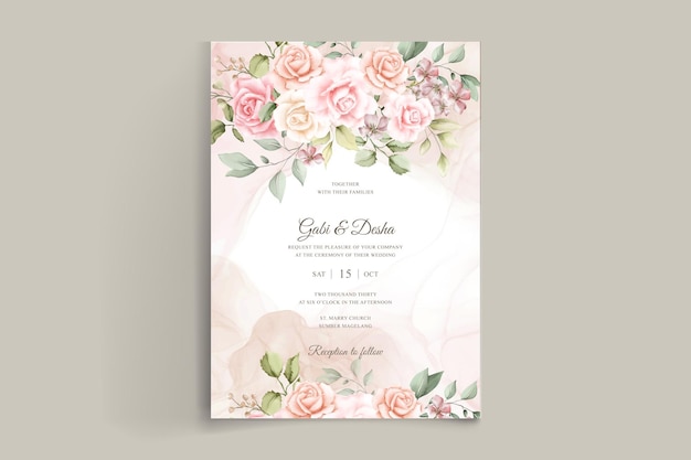 Szablon Karty Zaproszenia ślubne Z Pięknymi Akwarelowymi Różami