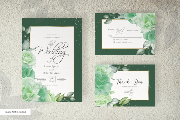 Plik wektorowy szablon karty zaproszenie na ślub akwarela z kwiatową aranżacją