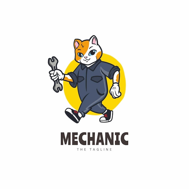 Szablon Kot Mechanik Maskotka Cartoon Logo - Szablon Logo Zwierząt