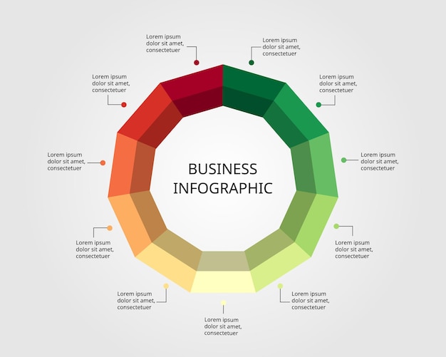 szablon kształtu hendecagon dla infografiki do prezentacji dla 11 elementów