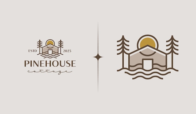 Szablon Logo Cottage Pine House Uniwersalny Symbol Kreatywnej Premii Ilustracja Wektorowa Kreatywny Szablon Minimalnego Projektu Symbol Tożsamości Biznesowej Firmy