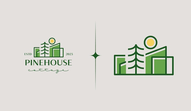 Plik wektorowy szablon logo cottage pine house uniwersalny symbol kreatywnej premii ilustracja wektorowa kreatywny szablon minimalnego projektu symbol tożsamości biznesowej firmy
