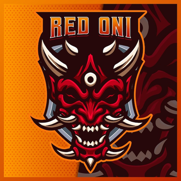 Szablon Logo E-sportowego Logo Maskotki Oni Mask, Logo Evil Do Gry Zespołowej