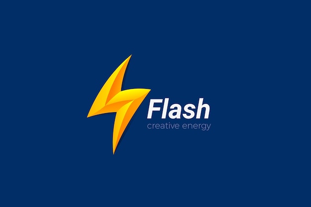 Szablon logo Flash Energy w stylu 3D. Logotyp baterii Electric Power Thunder Bolt Charge