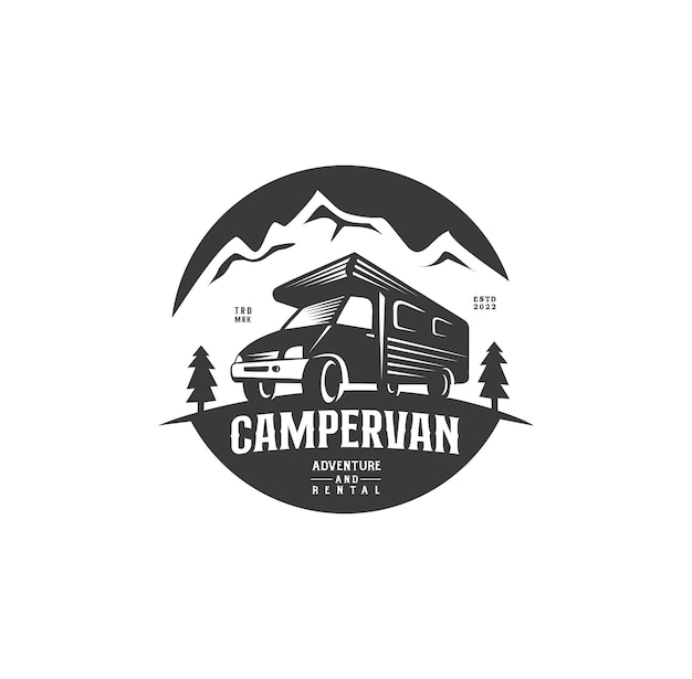 Szablon Logo Kampera Lub Pojazdu Rekreacyjnego (rv) Do Podróży Wakacyjnej Lub Przygody
