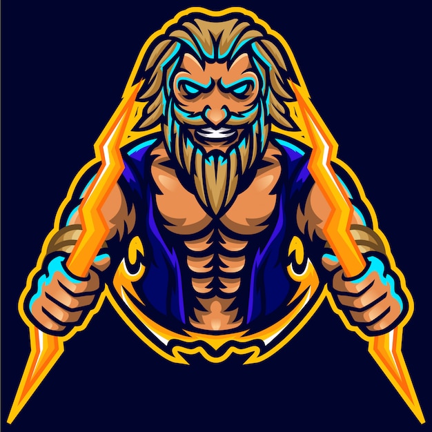 Szablon Logo Mascot Muscle Muscle Zeus Thunderbolt