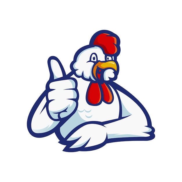 Szablon Logo Maskotka Restauracji Smażonego Kurczaka. Kogut Dając Kciuki W Górę Postać Z Kreskówki