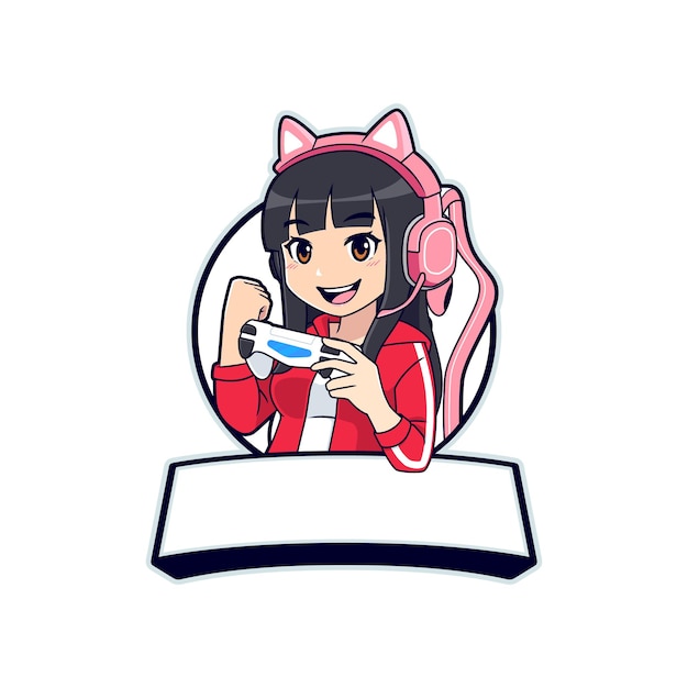 Szablon Logo Maskotki Anime Gamer Girl Z Pustym Banerem