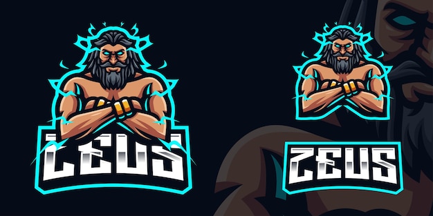 Szablon Logo Maskotki Do Gier Zeus Ze Skrzyżowanymi Ramionami Dla Streamera E-sportowego Facebook Youtube