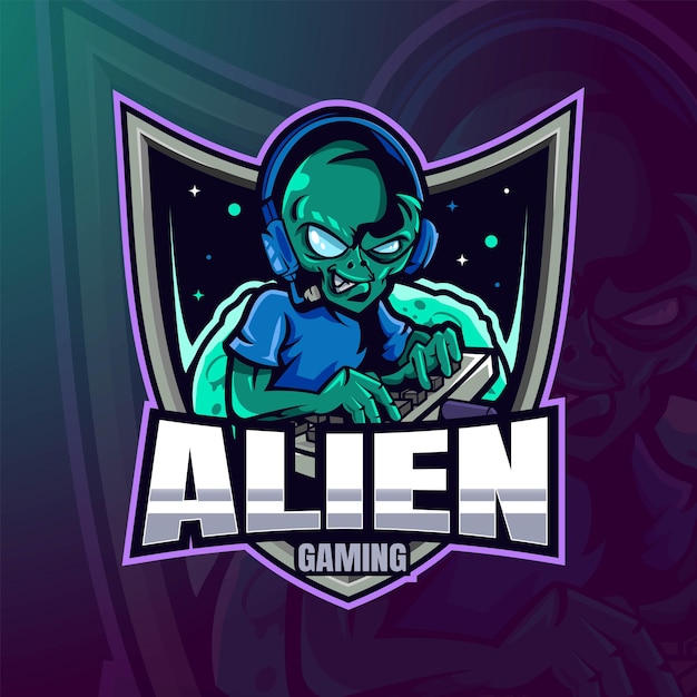 Szablon Logo Maskotki Gracza Alien Pro Esport Premium Wektor