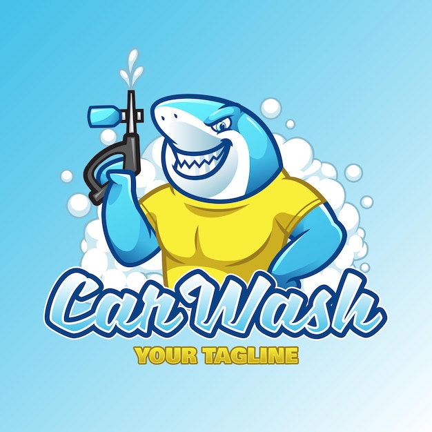 Szablon logo myjni samochodowej z maskotką rekina