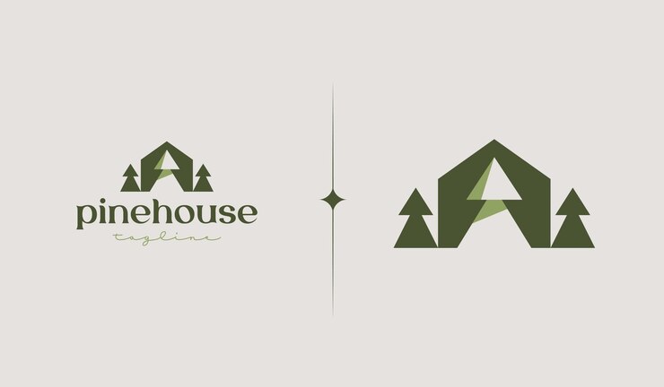 Szablon logo Pine House Uniwersalny kreatywny symbol premii Ilustracja wektora Kreatywny minimalny projekt szablonu Symbol korporacyjnej tożsamości biznesowej