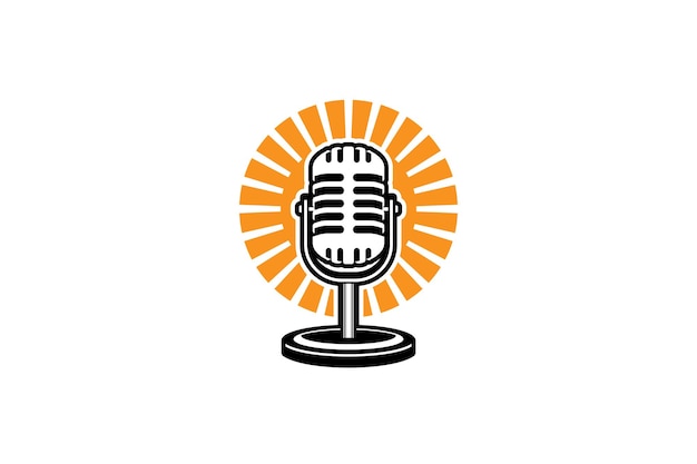 Szablon Logo Podcastu Mikrofon Mikrofonu I Ilustracja Wschodu Słońca Projekt Logo Podcastu Karaoke