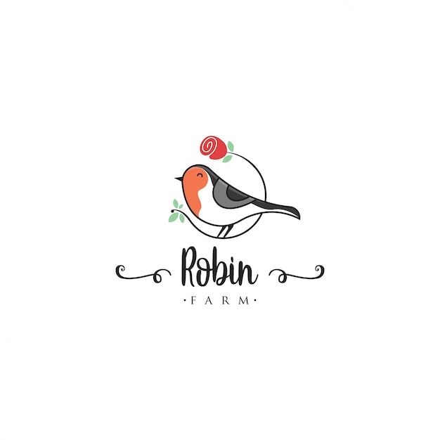 Szablon Logo Ptak Robin. Wektor Logo Zwierząt. Szablon Logo Ptak Pieścić