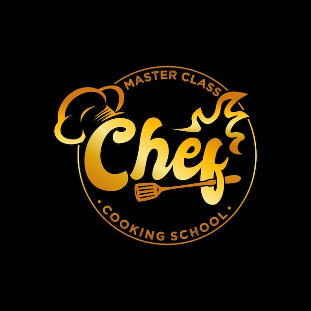 Szablon Logo Restauracji Szefa Kuchni Złoto Drukowane Ilustracje Premium Wektorów